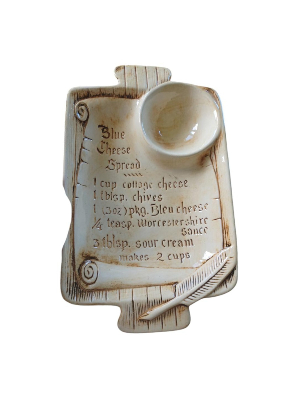 Vintage California Pottery blue cheese recipe and serving dish